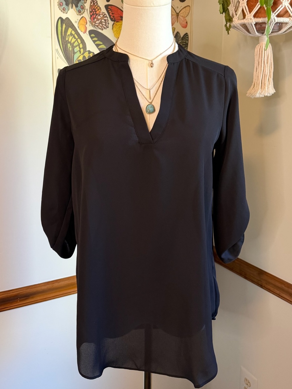 Decree Black V-Neck Pullover Tunic